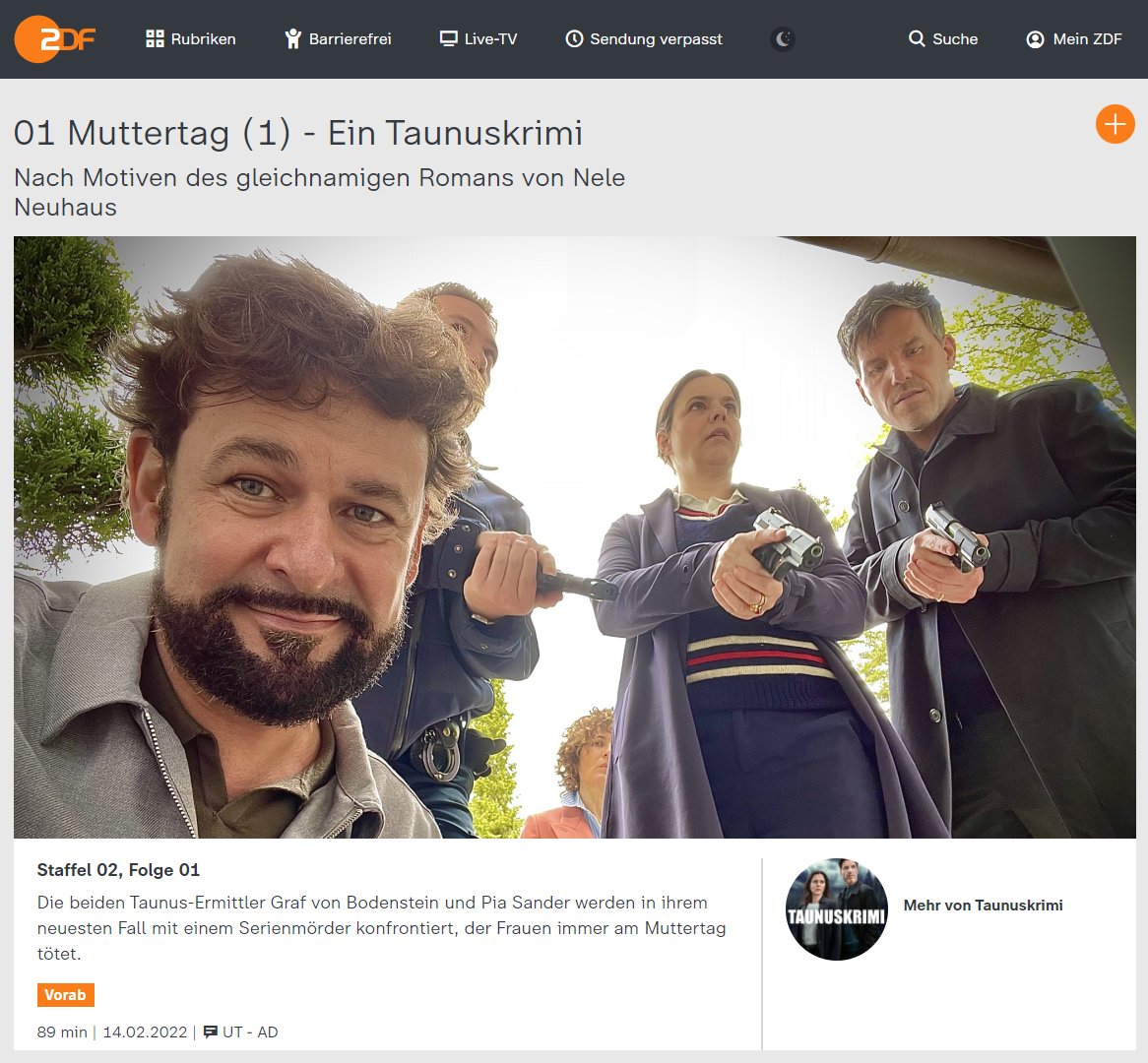 2022 ZDF Taunuskrimi Muttertag Nele Neuhaus Martin Kilian Web